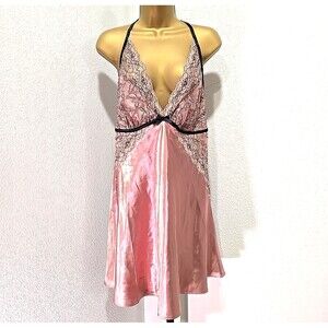Cacique Lingerie Chemise Slip Dress 14 16 Pink Mauve Lace Satin Coquette Dainty